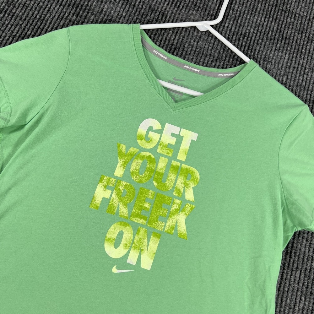 Nike Running Shirt Womens Large Green Dri-Fit Get Your Freek On Athletic Tee